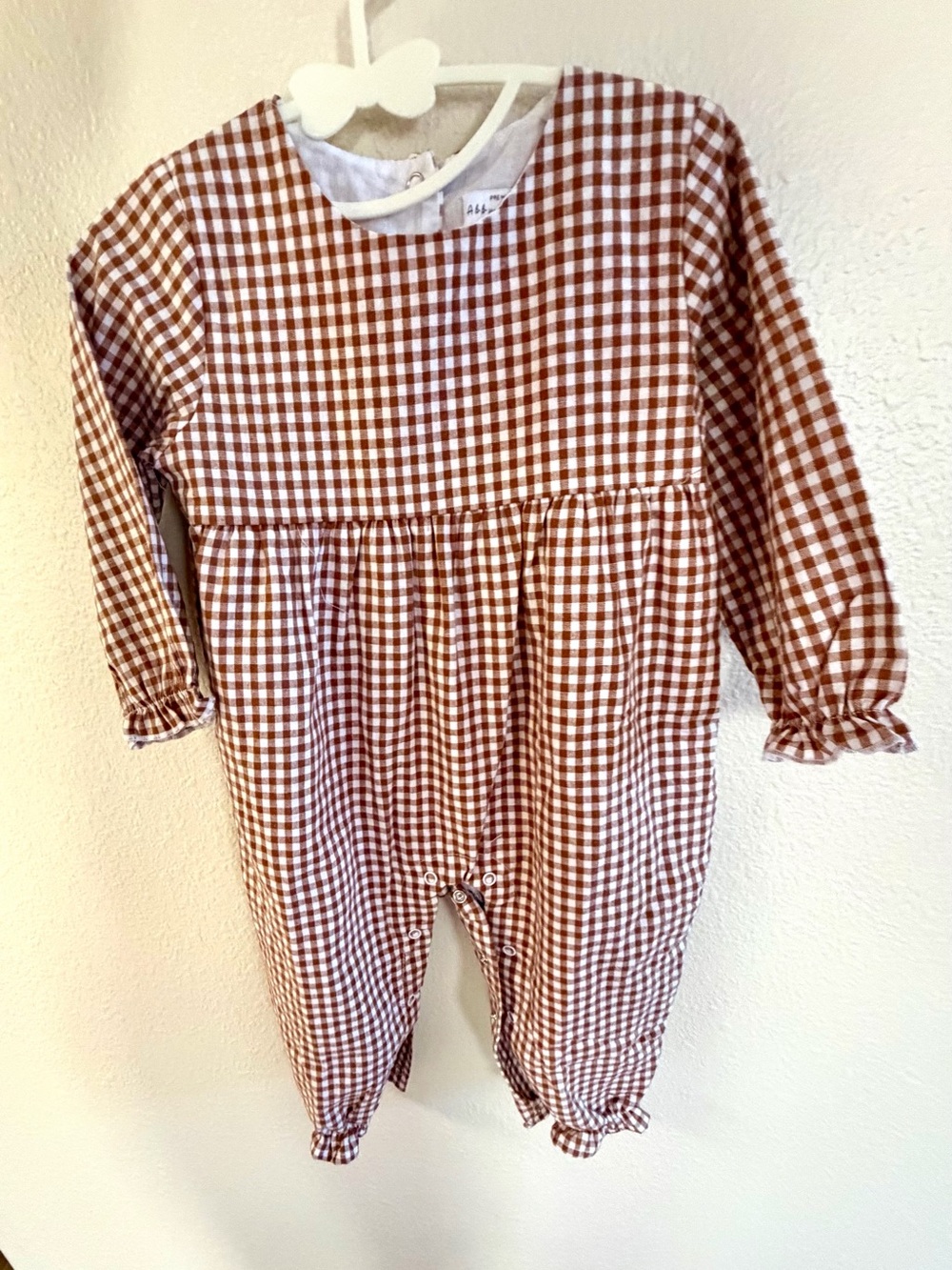 Abby & Elvie Checked Long-Sleeve Baby One-Piece Romper